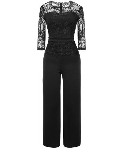 Lace Jumpsuit for Women,Three Quarter Sleeves Jumpsuit Sexy Perspective Dressy Casual Romper for Womens Elegant 01-black $16....