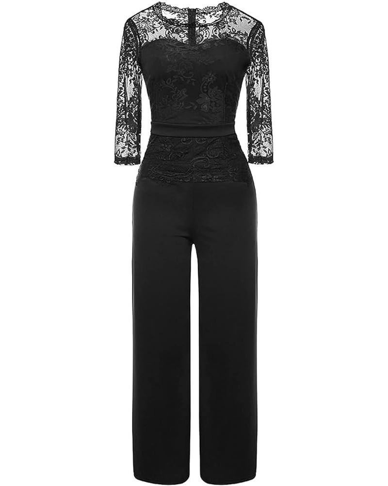 Lace Jumpsuit for Women,Three Quarter Sleeves Jumpsuit Sexy Perspective Dressy Casual Romper for Womens Elegant 01-black $16....