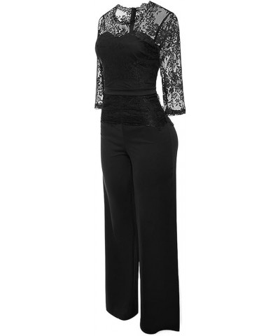 Lace Jumpsuit for Women,Three Quarter Sleeves Jumpsuit Sexy Perspective Dressy Casual Romper for Womens Elegant 01-black $16....