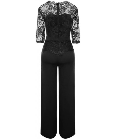 Lace Jumpsuit for Women,Three Quarter Sleeves Jumpsuit Sexy Perspective Dressy Casual Romper for Womens Elegant 01-black $16....