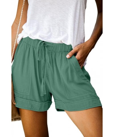 Womens Summer Shorts Leopard/Camo/Solid/Floral Print Elastic Waist Pocketed Casual Pants 1-mallard Green $13.90 Shorts