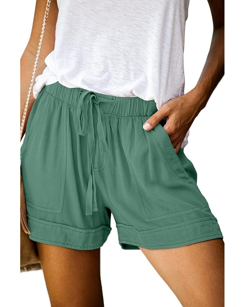 Womens Summer Shorts Leopard/Camo/Solid/Floral Print Elastic Waist Pocketed Casual Pants 1-mallard Green $13.90 Shorts