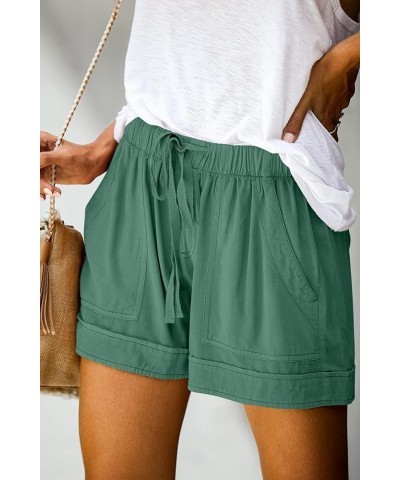 Womens Summer Shorts Leopard/Camo/Solid/Floral Print Elastic Waist Pocketed Casual Pants 1-mallard Green $13.90 Shorts