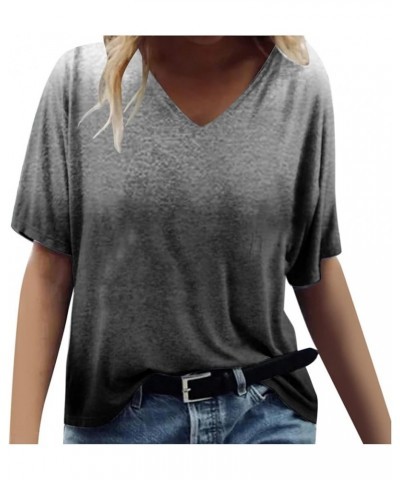 Womens Summer Floral Tops Trendy V-Neck Plus Size T-Shirt Blouse Casual Short Sleeve Gradient Tee Shirts Pullovers Black 1 $4...