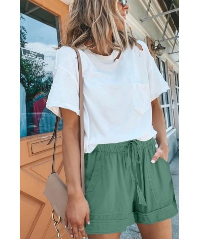 Womens Summer Shorts Leopard/Camo/Solid/Floral Print Elastic Waist Pocketed Casual Pants 1-mallard Green $13.90 Shorts