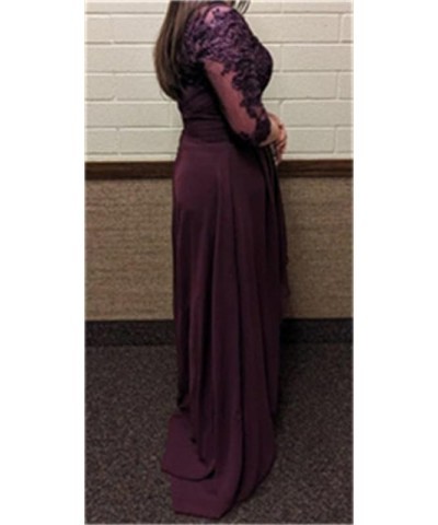 Mother of The Bride Dresses for Wedding Lace with 3/4 Sleeves Mother of The Bride Dress Long Chiffon Scoop Neck Dark Purple $...