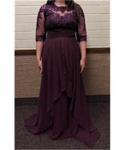 Mother of The Bride Dresses for Wedding Lace with 3/4 Sleeves Mother of The Bride Dress Long Chiffon Scoop Neck Dark Purple $...