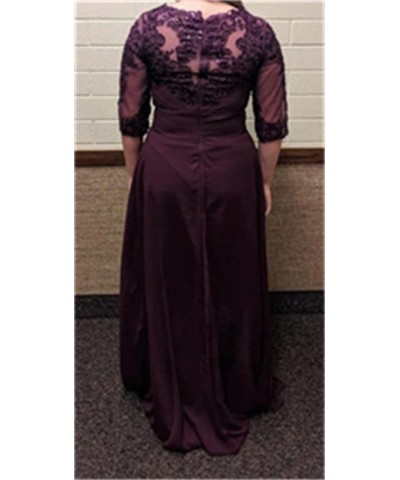 Mother of The Bride Dresses for Wedding Lace with 3/4 Sleeves Mother of The Bride Dress Long Chiffon Scoop Neck Dark Purple $...