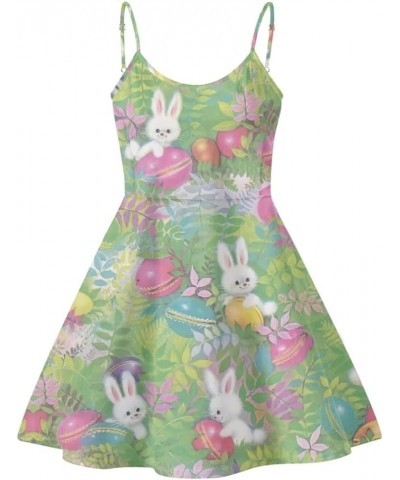 Women's Summer Sleeveless Casual Swing Dresses with Loose Fit Beach Sundress Green Happy Easter Bunny Eggs $11.95 Dresses