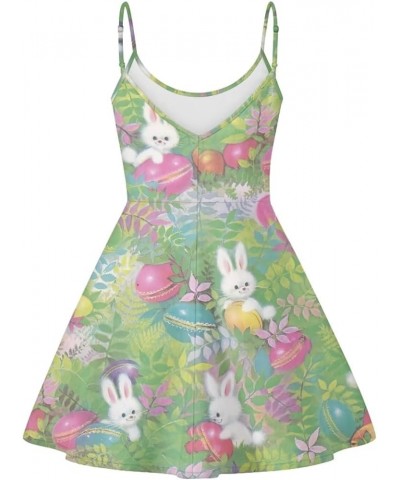 Women's Summer Sleeveless Casual Swing Dresses with Loose Fit Beach Sundress Green Happy Easter Bunny Eggs $11.95 Dresses