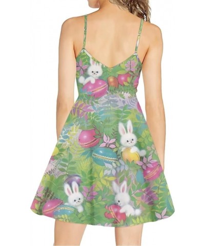 Women's Summer Sleeveless Casual Swing Dresses with Loose Fit Beach Sundress Green Happy Easter Bunny Eggs $11.95 Dresses