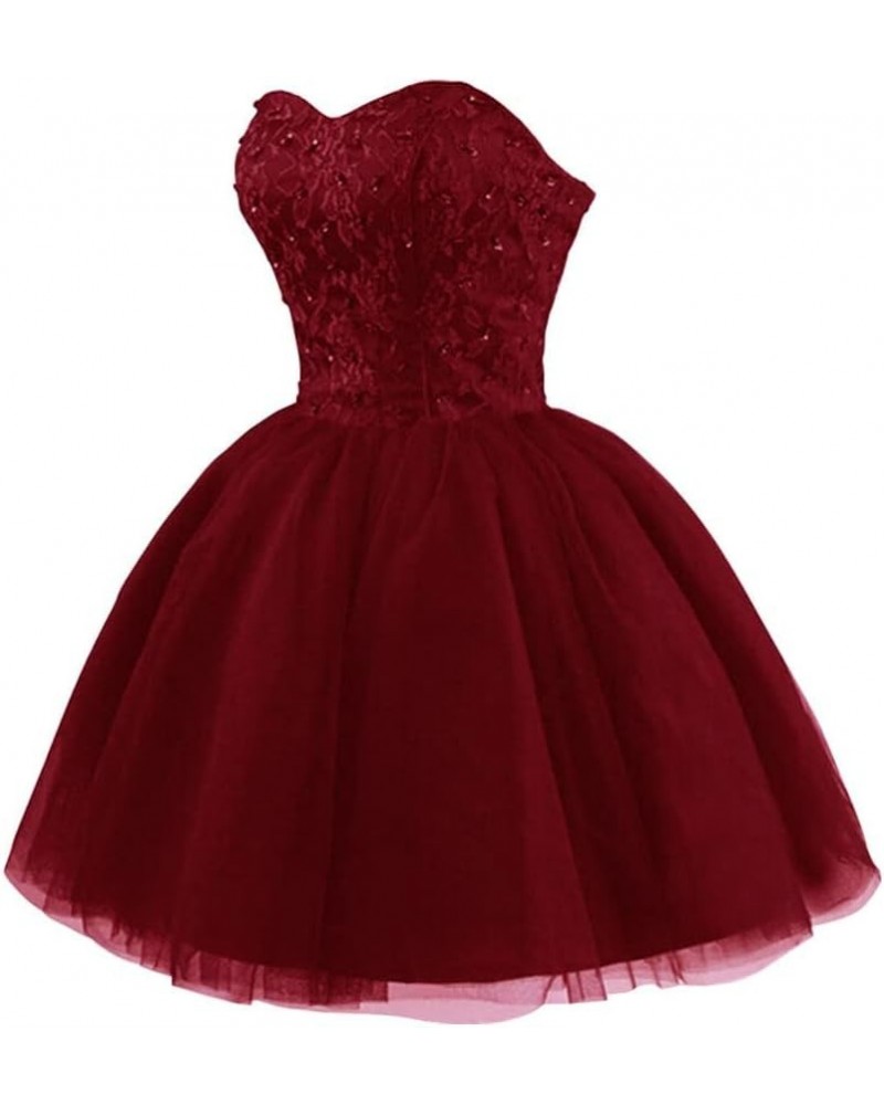 Strapless Short Tulle Homecoming Dresses for Teens Lace Prom Dresses for Women Beaded A Line Party Cocktail Dresses Wine $34....