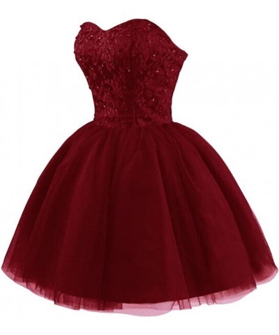 Strapless Short Tulle Homecoming Dresses for Teens Lace Prom Dresses for Women Beaded A Line Party Cocktail Dresses Wine $34....