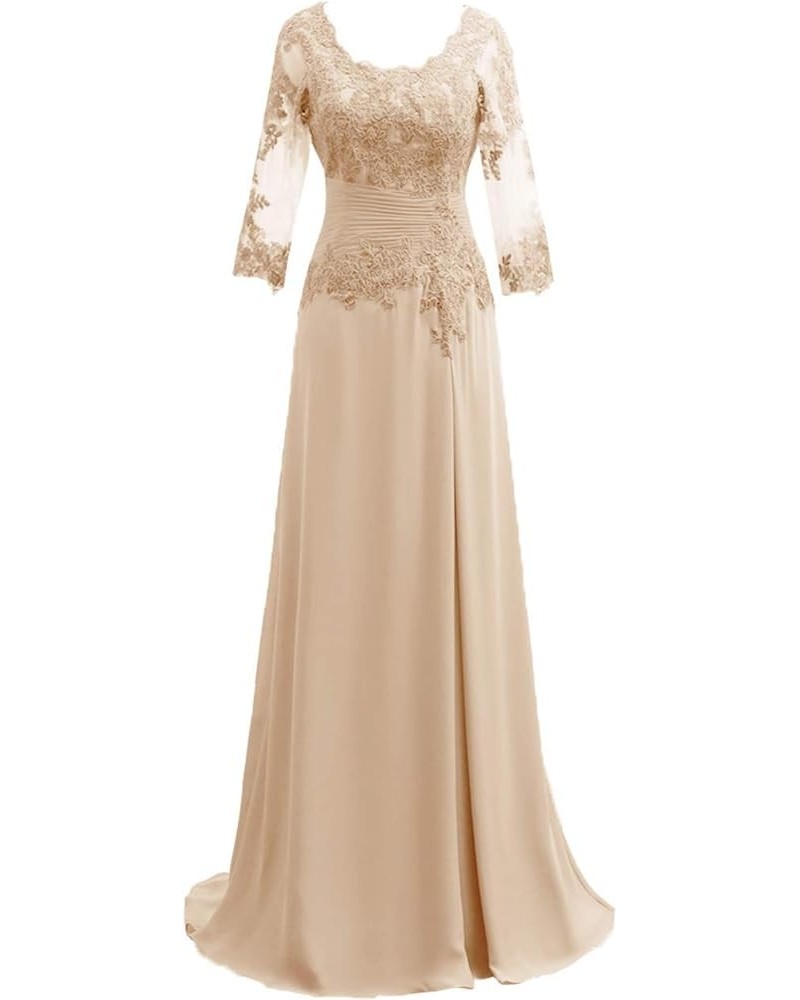 Women's Lace Appliqued Mother of The Bride Dresses 3/4 Sleeves Scoop Long Formal Evening Dress MDPM107 Champagne $40.40 Dresses