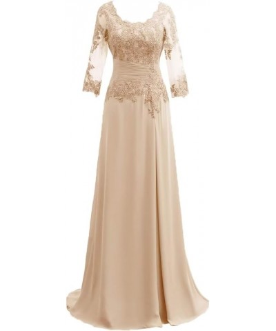 Women's Lace Appliqued Mother of The Bride Dresses 3/4 Sleeves Scoop Long Formal Evening Dress MDPM107 Champagne $40.40 Dresses