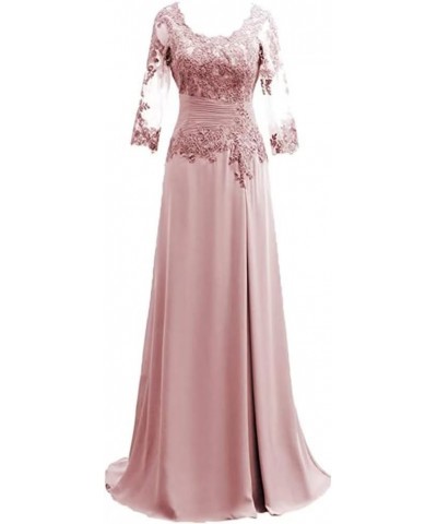 Women's Lace Appliqued Mother of The Bride Dresses 3/4 Sleeves Scoop Long Formal Evening Dress MDPM107 Champagne $40.40 Dresses