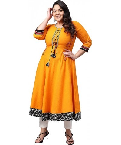 Women's Cotton Slub Embroidered Anarkali Kurtis for Mother's Day Mustard. $20.34 Tops