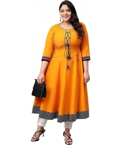 Women's Cotton Slub Embroidered Anarkali Kurtis for Mother's Day Mustard. $20.34 Tops