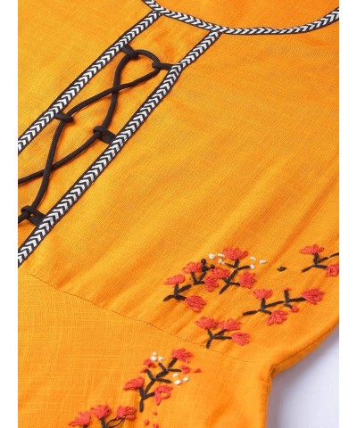 Women's Cotton Slub Embroidered Anarkali Kurtis for Mother's Day Mustard. $20.34 Tops