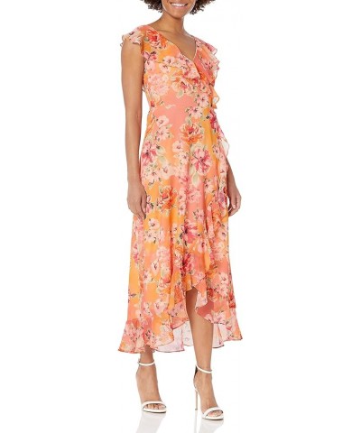 Women's Chiffon Faux Wrap Ruffle Maxi Dress Guest of Wedding Coral/Orange/Pink $17.36 Dresses