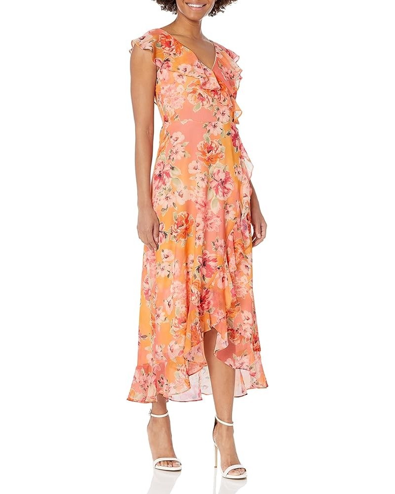 Women's Chiffon Faux Wrap Ruffle Maxi Dress Guest of Wedding Coral/Orange/Pink $17.36 Dresses