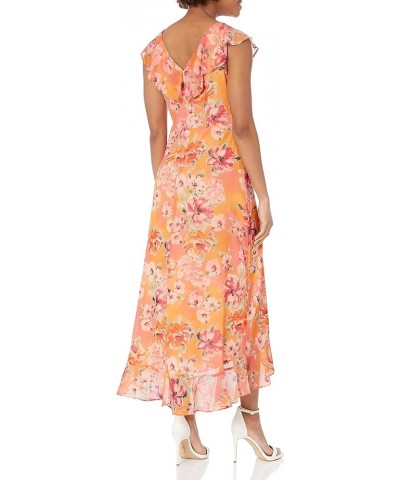 Women's Chiffon Faux Wrap Ruffle Maxi Dress Guest of Wedding Coral/Orange/Pink $17.36 Dresses