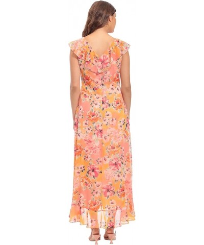 Women's Chiffon Faux Wrap Ruffle Maxi Dress Guest of Wedding Coral/Orange/Pink $17.36 Dresses