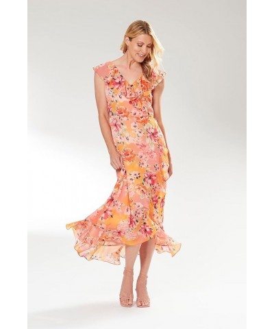 Women's Chiffon Faux Wrap Ruffle Maxi Dress Guest of Wedding Coral/Orange/Pink $17.36 Dresses