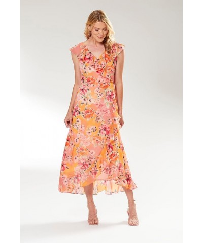 Women's Chiffon Faux Wrap Ruffle Maxi Dress Guest of Wedding Coral/Orange/Pink $17.36 Dresses