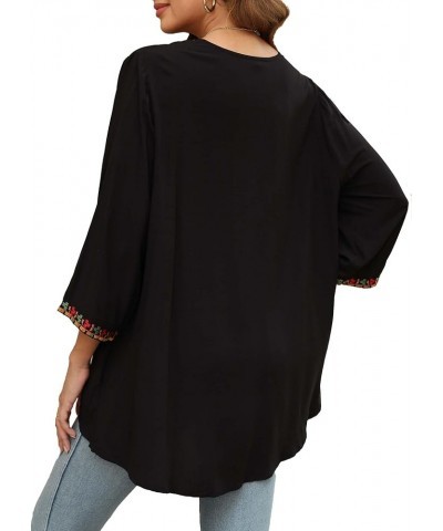 Women's Boho Embroidered Peasant Tops 3/4 Sleeve V Neck Mexican Bohemian Shirts Tunics Blouses Black-706 $27.00 Blouses