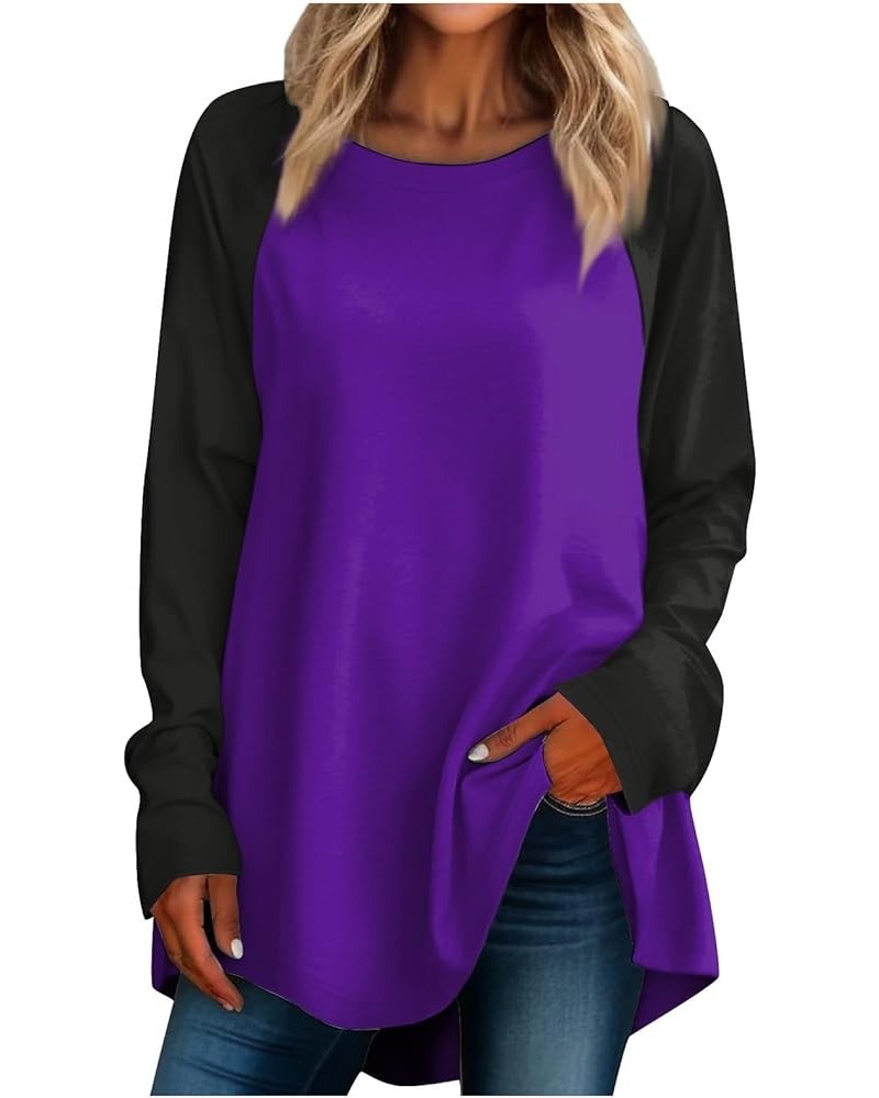 Womens Long Sleeve Tops Spring Fashion Trends Going Out Shirts Casual Graphic Tees Trendy Ladies Crewneck Blouses 2-purple $1...