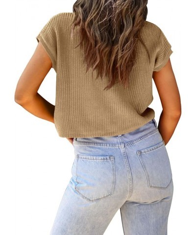 Womens Cap Sleeve Crop Tops Summer Trendy Going Out Crew Neck Loose Knit Cropped Sweater Vest Tank Top Khaki $18.80 Sweaters