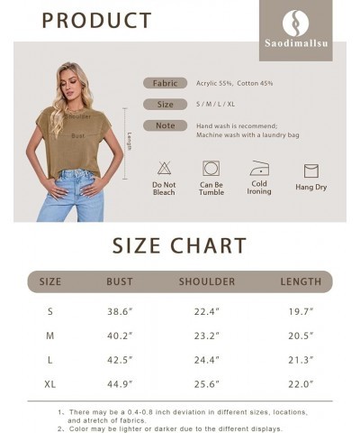 Womens Cap Sleeve Crop Tops Summer Trendy Going Out Crew Neck Loose Knit Cropped Sweater Vest Tank Top Khaki $18.80 Sweaters