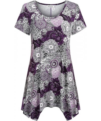 Women Short Sleeves Tunic Shirts Casual Scoop Neck Floral Irregular Hem Blouses Tops Purple $18.00 Tops