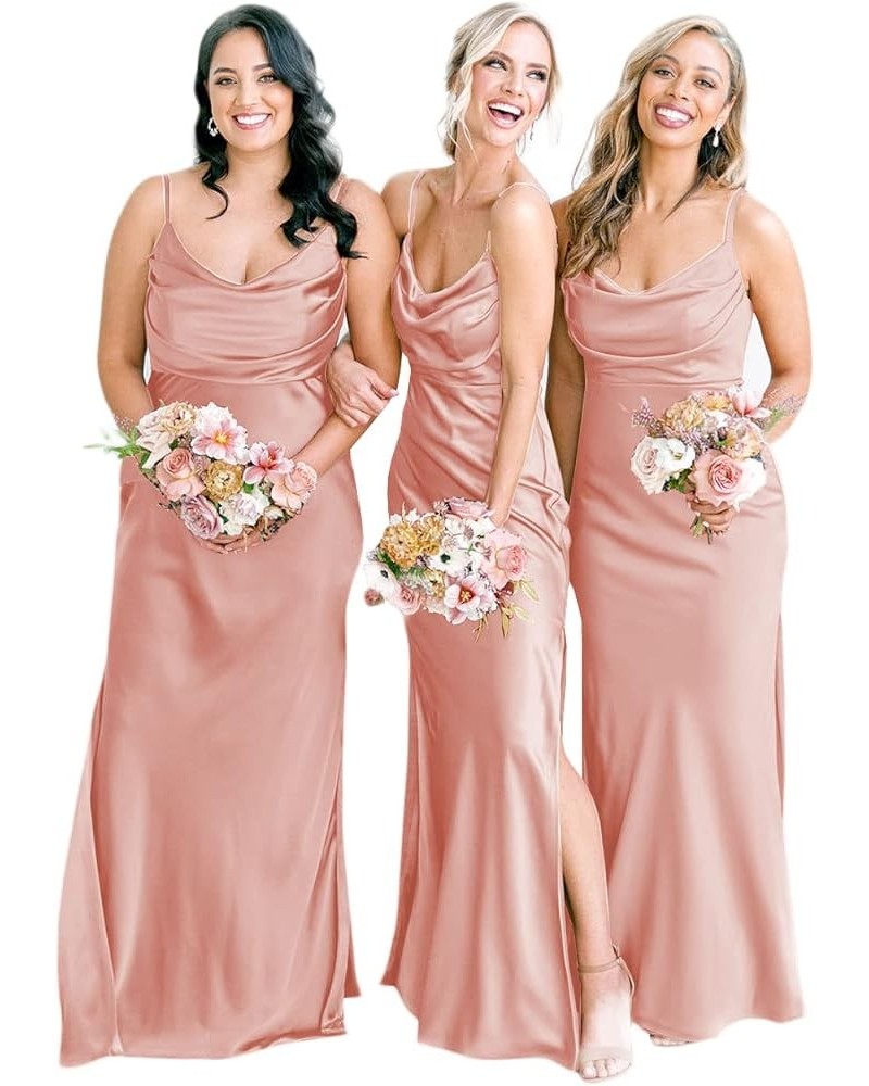 Satin Bridesmaid Dresses Long for Wedding Cowl Neck Formal Dresses with Slit Dusty Rose $41.24 Dresses