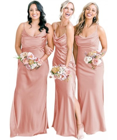 Satin Bridesmaid Dresses Long for Wedding Cowl Neck Formal Dresses with Slit Dusty Rose $41.24 Dresses