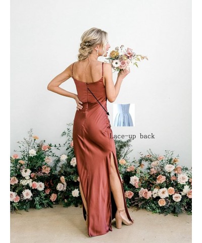 Satin Bridesmaid Dresses Long for Wedding Cowl Neck Formal Dresses with Slit Dusty Rose $41.24 Dresses