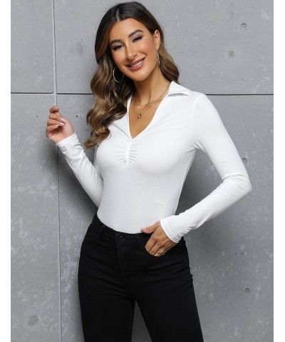 Womens Square Neck Ribbed Bodysuit Shirts Long Sleeves Body Suits Casual Puff Sleeves Tops White $11.04 Bodysuits