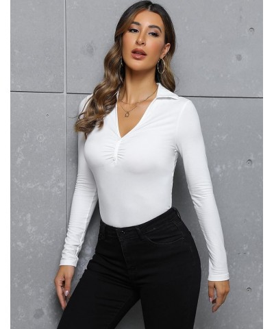 Womens Square Neck Ribbed Bodysuit Shirts Long Sleeves Body Suits Casual Puff Sleeves Tops White $11.04 Bodysuits