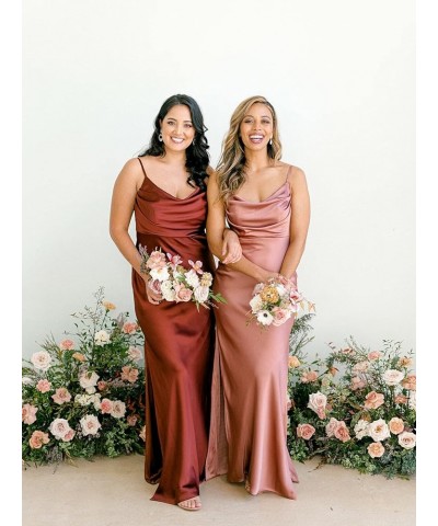 Satin Bridesmaid Dresses Long for Wedding Cowl Neck Formal Dresses with Slit Dusty Rose $41.24 Dresses