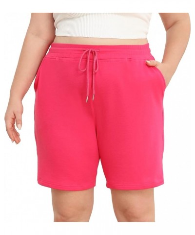 Plus Size Shorts for Women Quick Dry Elastic Waist Drawstring Pockets Lounge Workout Athletic Running Shorts 10''-rose Red $1...