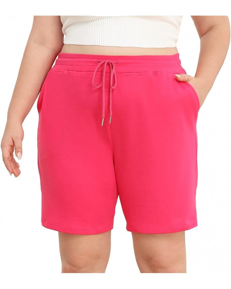 Plus Size Shorts for Women Quick Dry Elastic Waist Drawstring Pockets Lounge Workout Athletic Running Shorts 10''-rose Red $1...