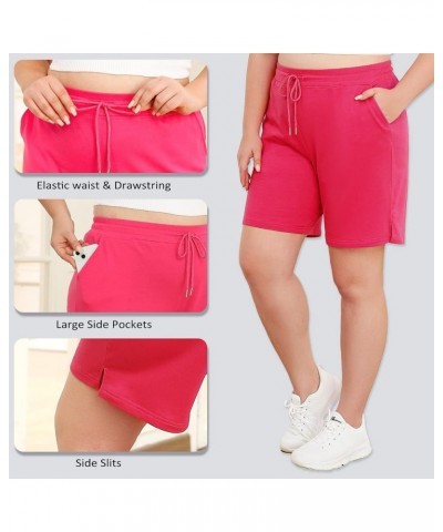 Plus Size Shorts for Women Quick Dry Elastic Waist Drawstring Pockets Lounge Workout Athletic Running Shorts 10''-rose Red $1...