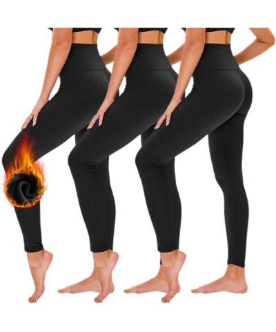 3 Pack Leggings for Women - High Waisted Black Soft Yoga Pants for Workout Running Maternity Fleece Lined Black/ Black/ Black...