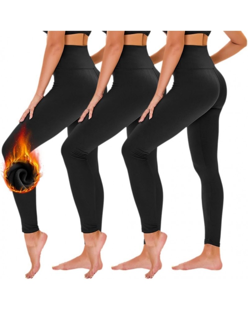 3 Pack Leggings for Women - High Waisted Black Soft Yoga Pants for Workout Running Maternity Fleece Lined Black/ Black/ Black...