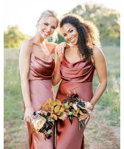 Satin Bridesmaid Dresses Long for Wedding Cowl Neck Formal Dresses with Slit Dusty Rose $41.24 Dresses