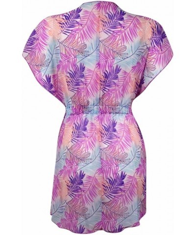 MikenSwim Swim Women's Printed Chiffon Dolman V-Neck Cover-Up White Pink Lilac $5.82 Swimsuits