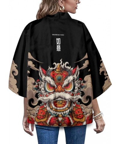 Women's Casual Cardigan 3/4 Sleeves Cat Print Kimono Loose Tops Cover up 25495 Black $10.24 Sweaters