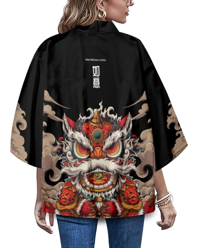 Women's Casual Cardigan 3/4 Sleeves Cat Print Kimono Loose Tops Cover up 25495 Black $10.24 Sweaters