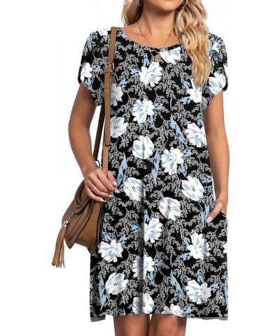 2024 Womens Summer Short Sleeve Dresses Casual Loose Crewneck Dress Swing Comfy Beach Sundress with Pockets W-lily $16.80 Dre...